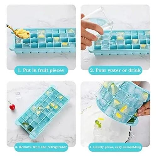 Set med 2 isbitsformar, silikon, lock, 24 kuber, 24,5x9,5x3cm