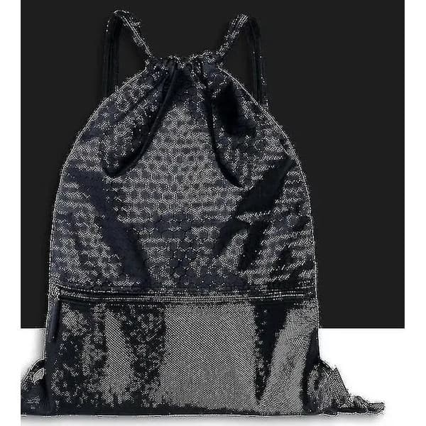 Ryggsäck med dragsko, polyester, framficka med dragkedja, grå