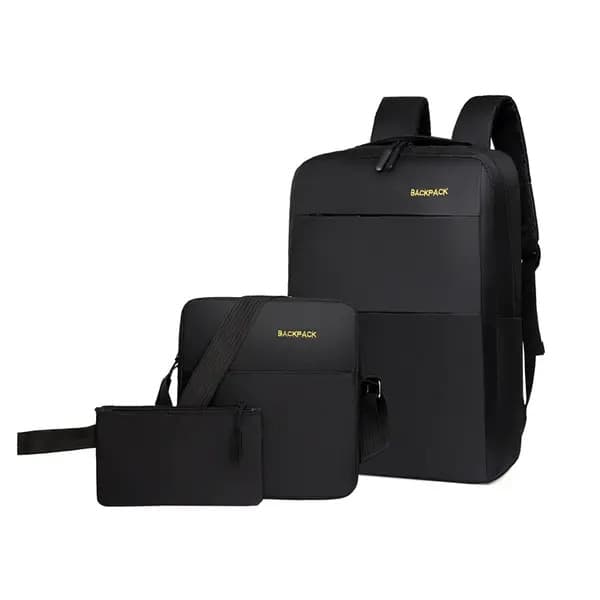 Tredelt skoletaskesæt, sort, 20-35L, USB, 15 tommer