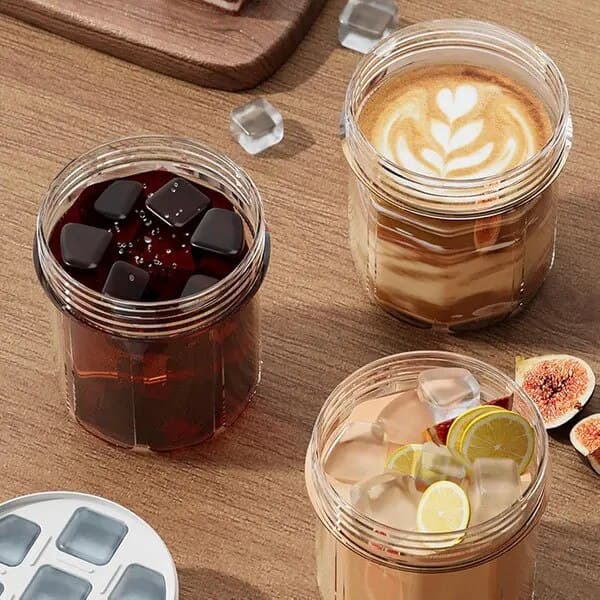 Bärbar ismugg, återanvändbart lock, kompakt, transparent, 500 ml