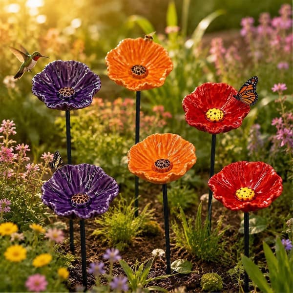 Bifoder, håndlavede harpiksblomster Bi-vandingsstation, Havebestøverkopper Bi-sommerfuglefoder, Mini fuglebad til terrasseplæne 3 stk. orange