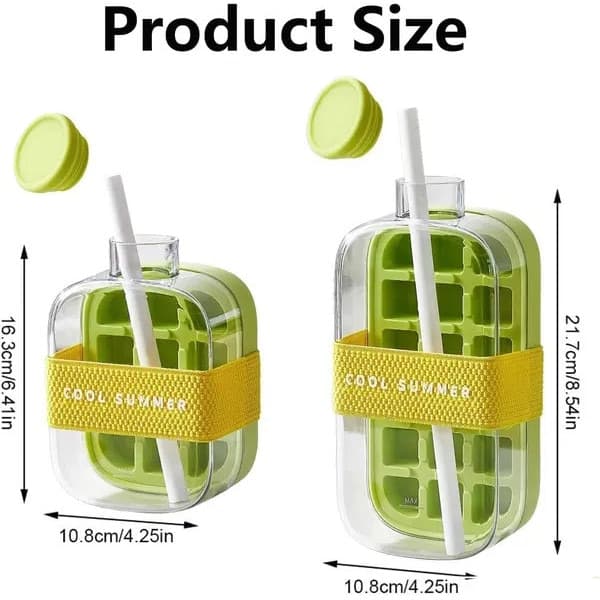 Vattenflaska och isbitsmaskin 2-i-1, 800ml, grön, med sugrör