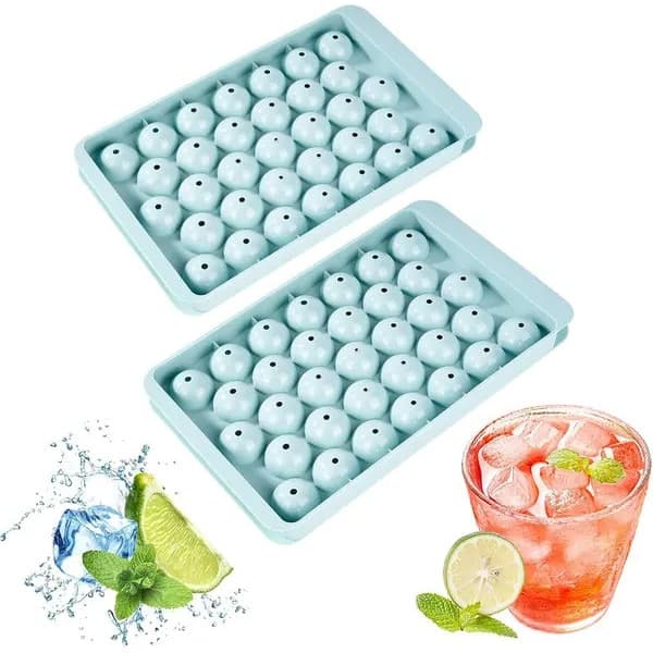 Set med 2 runda isbitsformar, 3 cm, lock, hårdplast, 33 stycken vardera