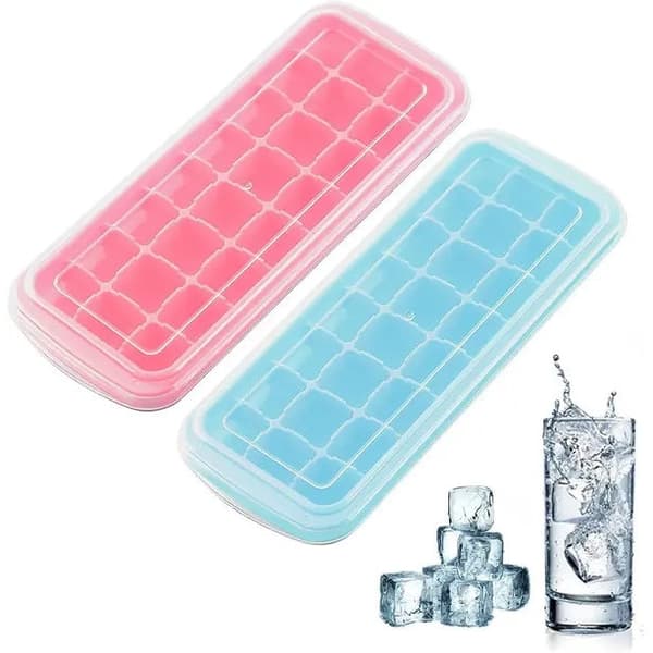 Set med 2 isbitsformar, silikon, lock, 24 kuber, 24,5x9,5x3cm