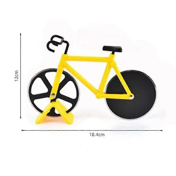 Cykel pizzaskærer, dobbelt rustfrit stålblad, med displaystander, gul/sort
