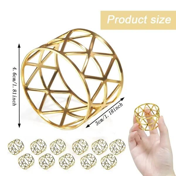 Sæt med 10 elegante guld metallic servietringe 4x3cm
