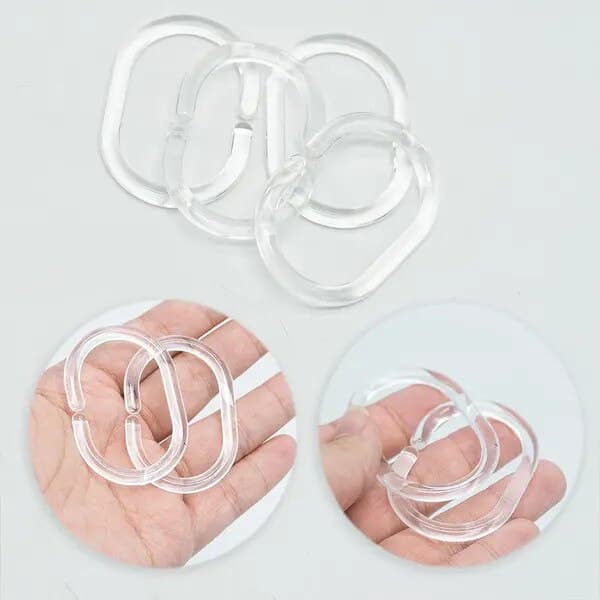Duschdraperi C-ringar, transparent plast, set om 12, 6 x 4 x 0,5 cm