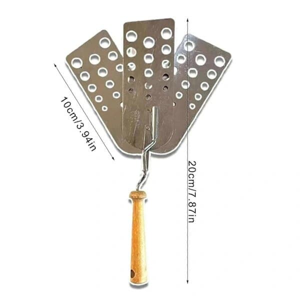 3-bladet grillspatel, træ og stål, 20 cm, multifunktionel