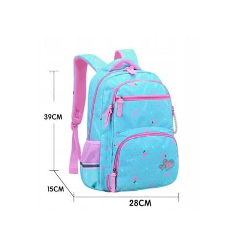 Skoletaske af tekstilmateriale med flere rum, mint/pink, til 1.-9. klasse