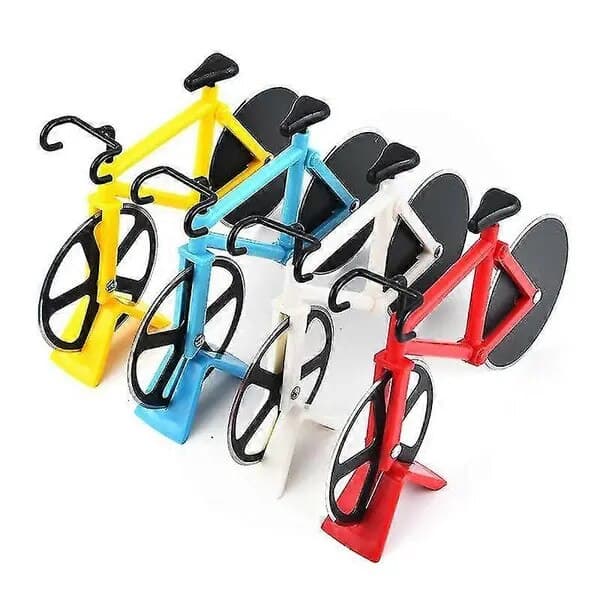 Cykel pizzaskærer, dobbelt rustfrit stålblad, med displaystander, gul/sort