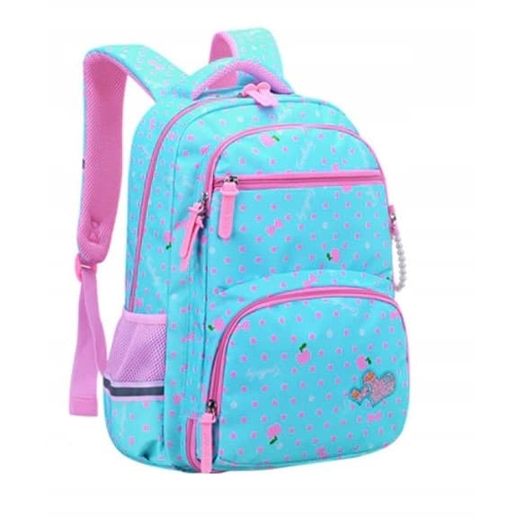 Skoletaske af tekstilmateriale med flere rum, mint/pink, til 1.-9. klasse