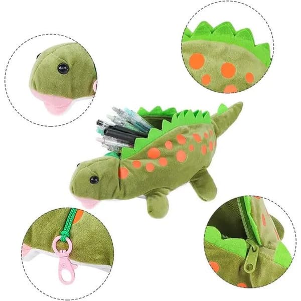 3D dinosaur pennfodral för barn, stor kapacitet, blå, 34x18cm