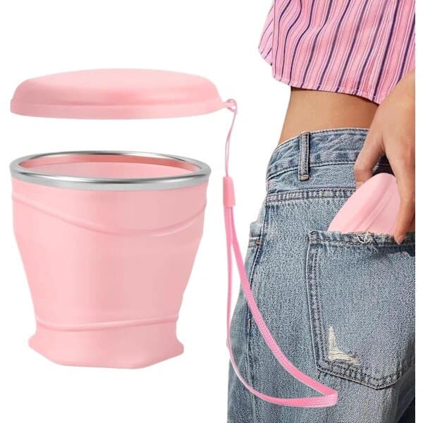 Sammenfoldelig silikonekop 180ml pink 7.3x7.6x5.7cm