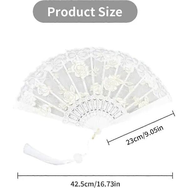 Vit spetsfällbar solfjäder 23cm bröllopsaccessoar fest sommar dekoration