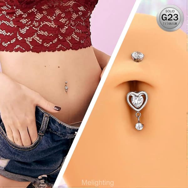 Hjerte Titanium Navlepiercing Indvendigt Gevind 14G Dingle Navlepiercing