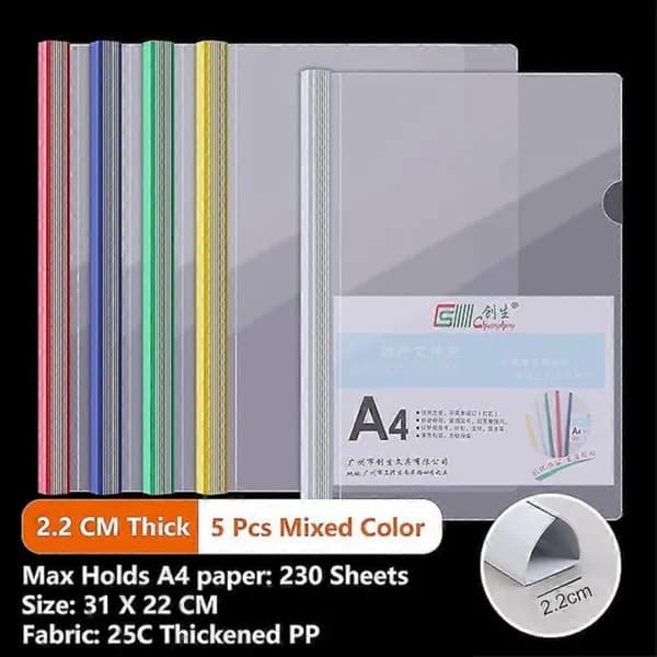 A4-mapp med snöre, transparent, 5 st, 2,2 cm, kontor