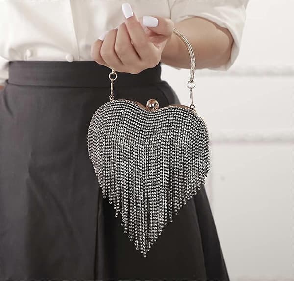 Rhinestone kvast håndtasker til kvinder Aftenhåndtasker Hjerteformede kvast clutch-tasker (sort)