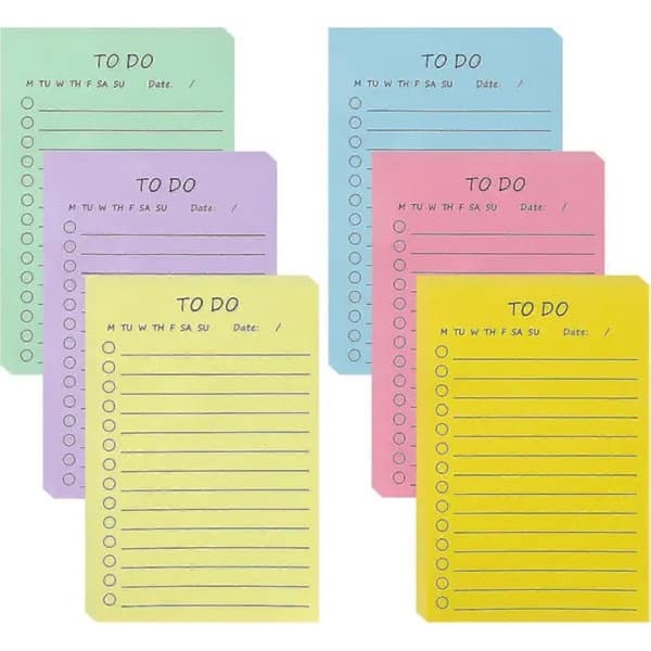 Sæt med 6 farvede sticky notes, 15x10cm, linjer
