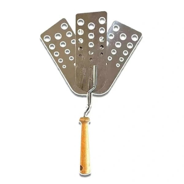 3-bladet grillspatel, træ og stål, 20 cm, multifunktionel
