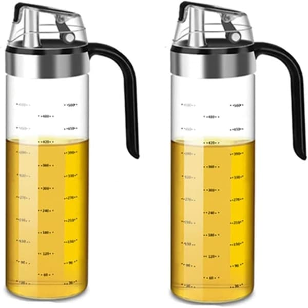 Oliekande 550 ml, olivenoliedispenser, eddikeflaske, automatisk åbning og lukning, 2 stk.