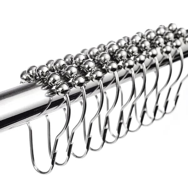 Duschdraperiringar av 304 rostfritt stål, 5-kuls glidsystem, förkromade, silver, set om 12, 69 x 39 mm