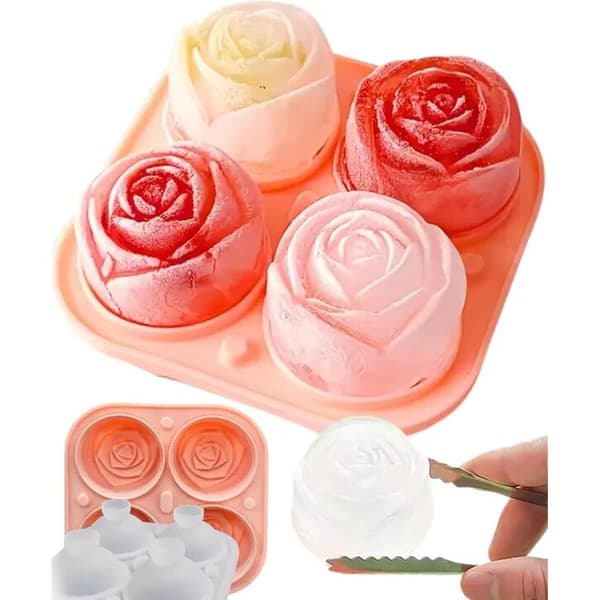 Rose isterningebakke, 3D design, pink, 10 x 10 cm