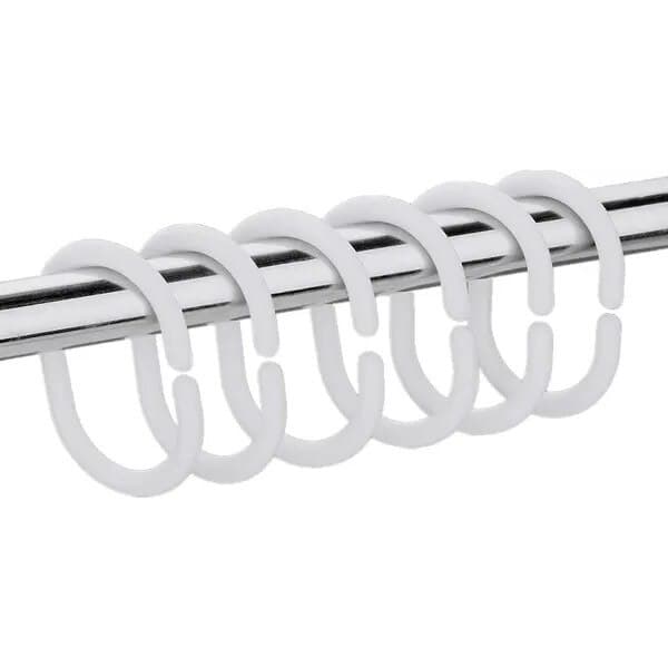 Duschdraperiringar i plast, C-formade, vita, 12 st