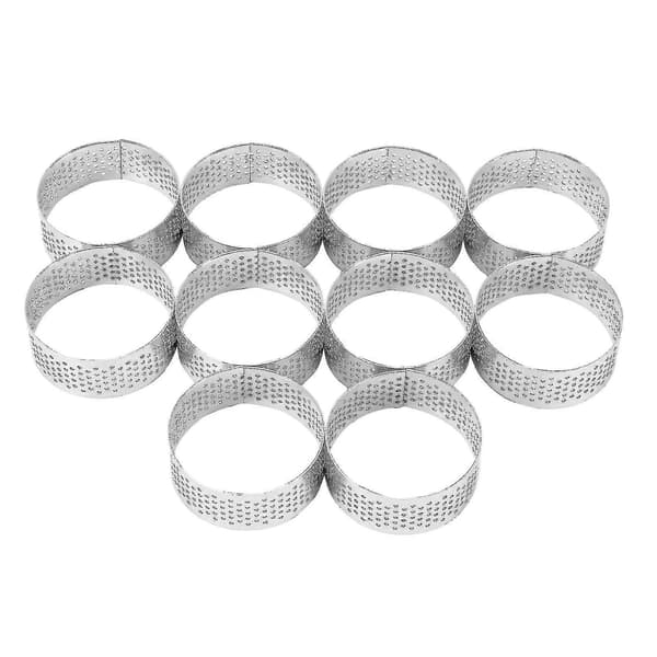 Set med 10 tårtringar, perforerat rostfritt stål, 5 cm, silver