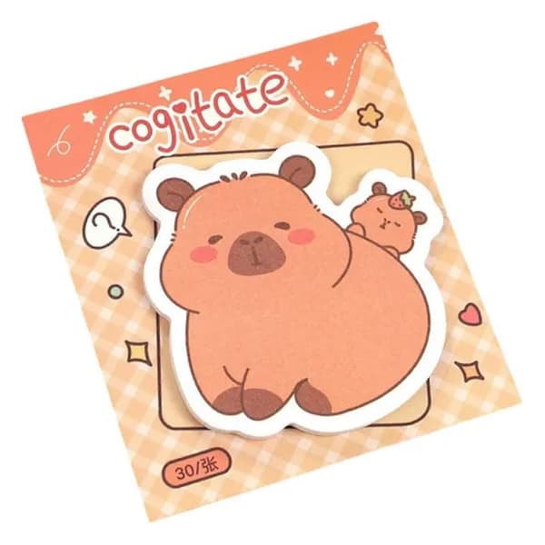 Sæt med 4 sticky notes, capybara design, 8.5x7.6cm, tykt papir
