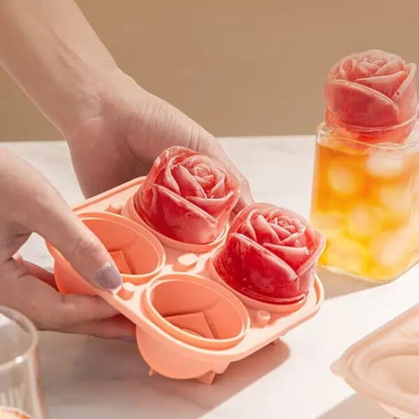 3D silikone isterningform med 4 hulrum i form af en rose, grøn,