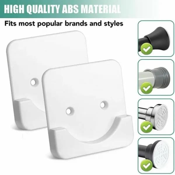 Duschdraperistångshållare, set om 2, ABS/akryl, vit, med 3M-lim, stöder upp till 9 kg (20 lb).