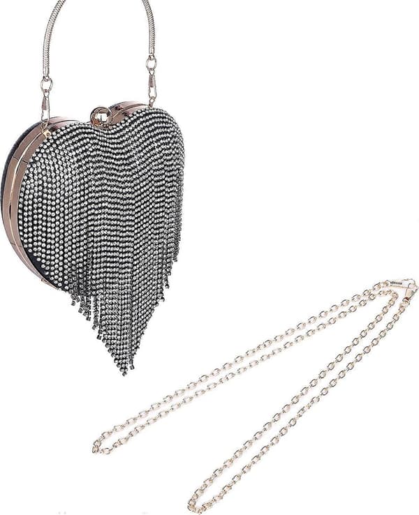 Rhinestone kvast håndtasker til kvinder Aftenhåndtasker Hjerteformede kvast clutch-tasker (sort)