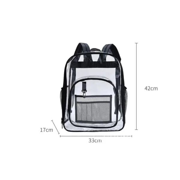 Stor, robust transparent ryggsäck, PVC, grå, 28x12x36cm