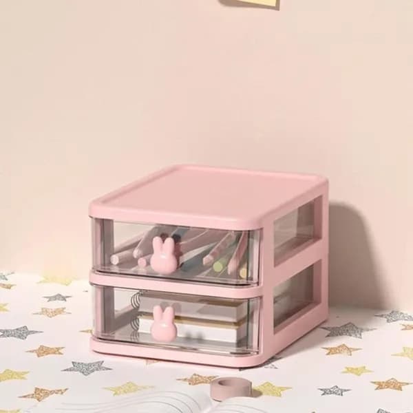Skrivebordsorganizer med stablede skuffer, pink, 2 niveauer