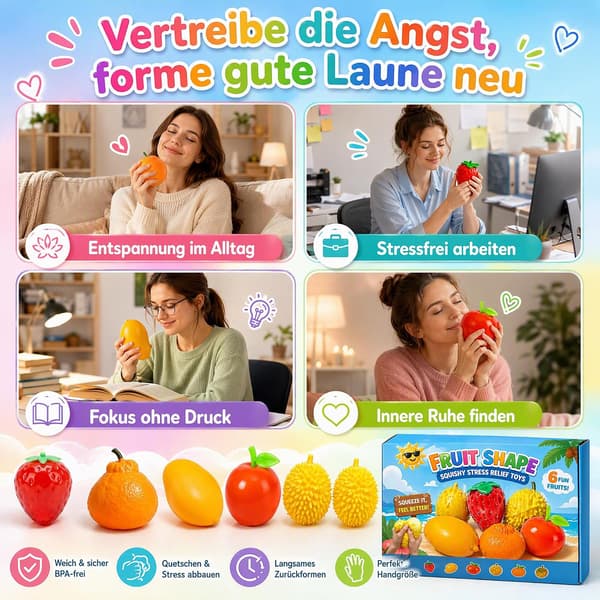 Squishy Fun Box Set, Hedelmä Squishy Box Set, Puristuspallo, Fidget, 6 kpl