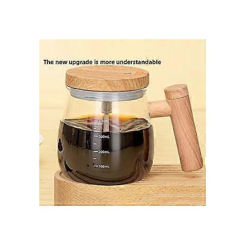 Självrörande mugg 400ml, glas, USB-laddning, träbrun, bärbar