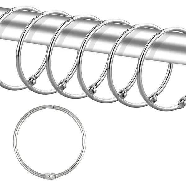Sæt med 15 metal badeforhængsringe, forkromet, rustbestandig, 2 tommer diameter, sikker lukning,