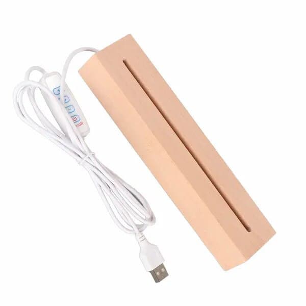 Dekorativ stander af massivt træ, rektangulær, 3-mode LED-belysning, 20x10cm