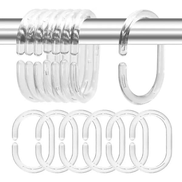 Duschdraperiring, transparent plast, set om 24 stycken