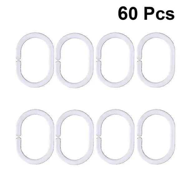 Duschdraperiringar av ABS-plast, transparenta, set om 60 st., 5,5 x 3,9 x 0,5 cm