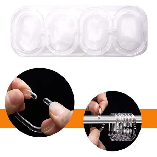 Duschdraperiring, transparent plast, set om 24 stycken