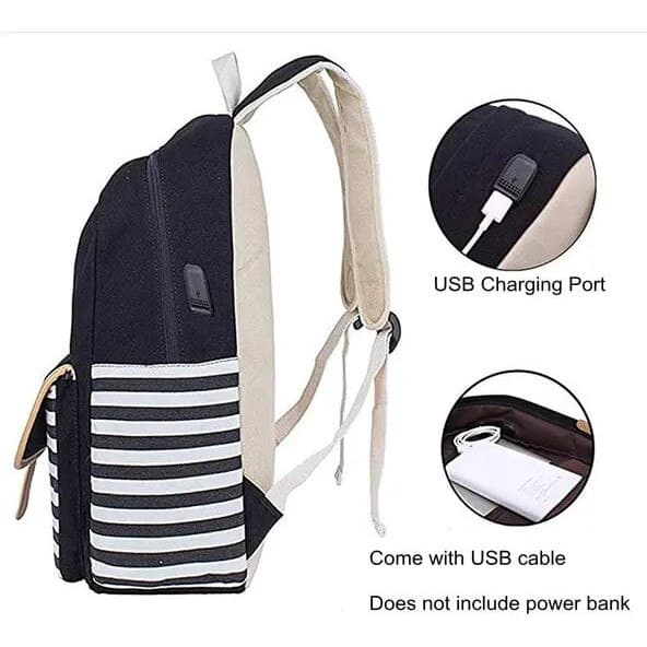 Skoletaske, 15,6 tommer, sort, 17x45x35cm, med USB-port