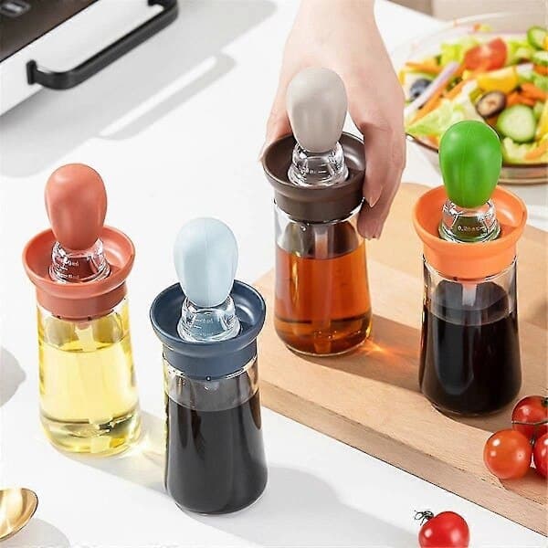 Set med 4 silikonborstar och oljeflaskor, transparent, 250 ml