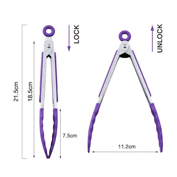Mini silikone tang, lilla, 18 cm, sæt med 1