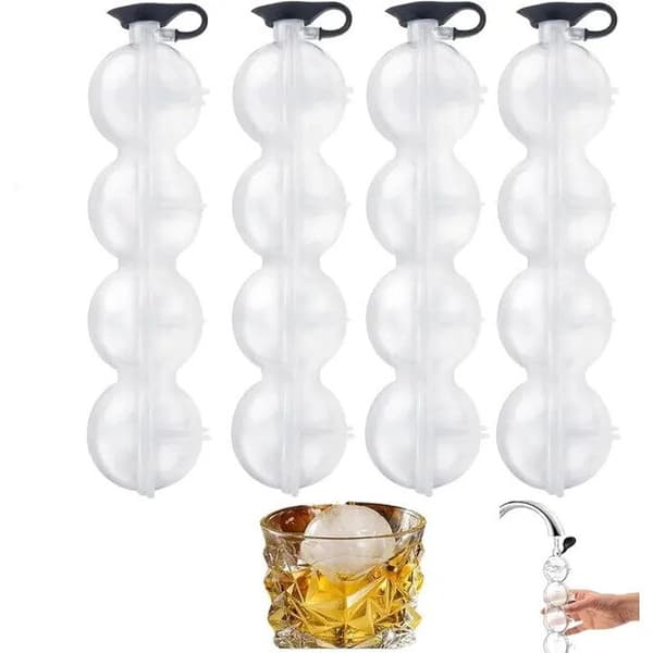 Rund isbitsform 6 cm, set om 4 stycken, silikonlock, transparent