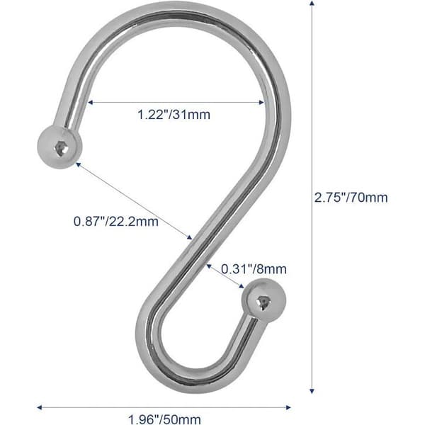 Duschdraperikrokar i zinklegering S, förkromade, O 4,5 mm, silver, set om 12,
