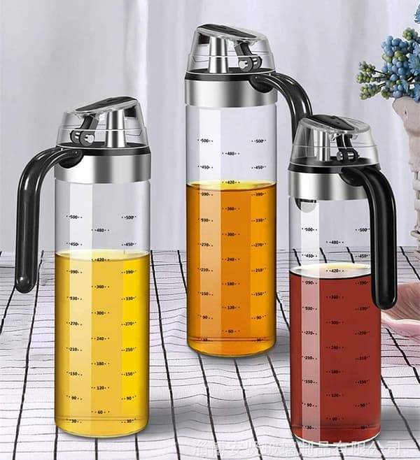 Oliekande 550 ml, olivenoliedispenser, eddikeflaske, automatisk åbning og lukning, 2 stk.