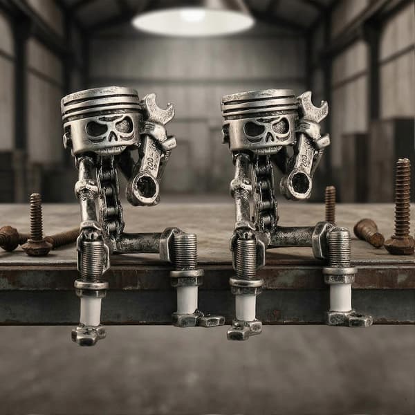 Skeletrobotfigur i industriel stil til bogreol og garageindretning A