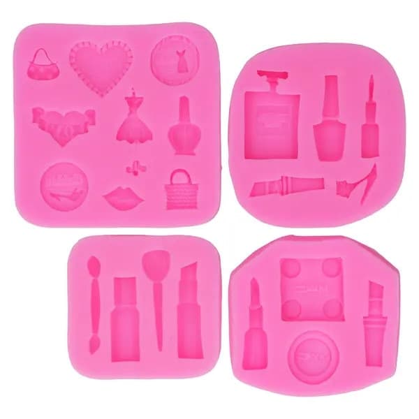 Set med 4 silikonformar för tårtor, rosa, 7x7x6 cm