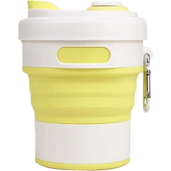 Hopfällbar resemugg, 450ml, silikon, gul-vit, 12.7x10.6cm